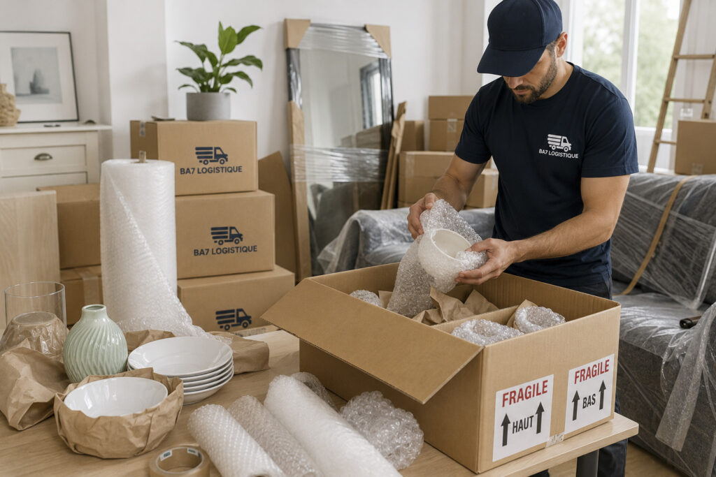 Protection d’objets fragiles lors d’un déménagement avec BA7 Logistique