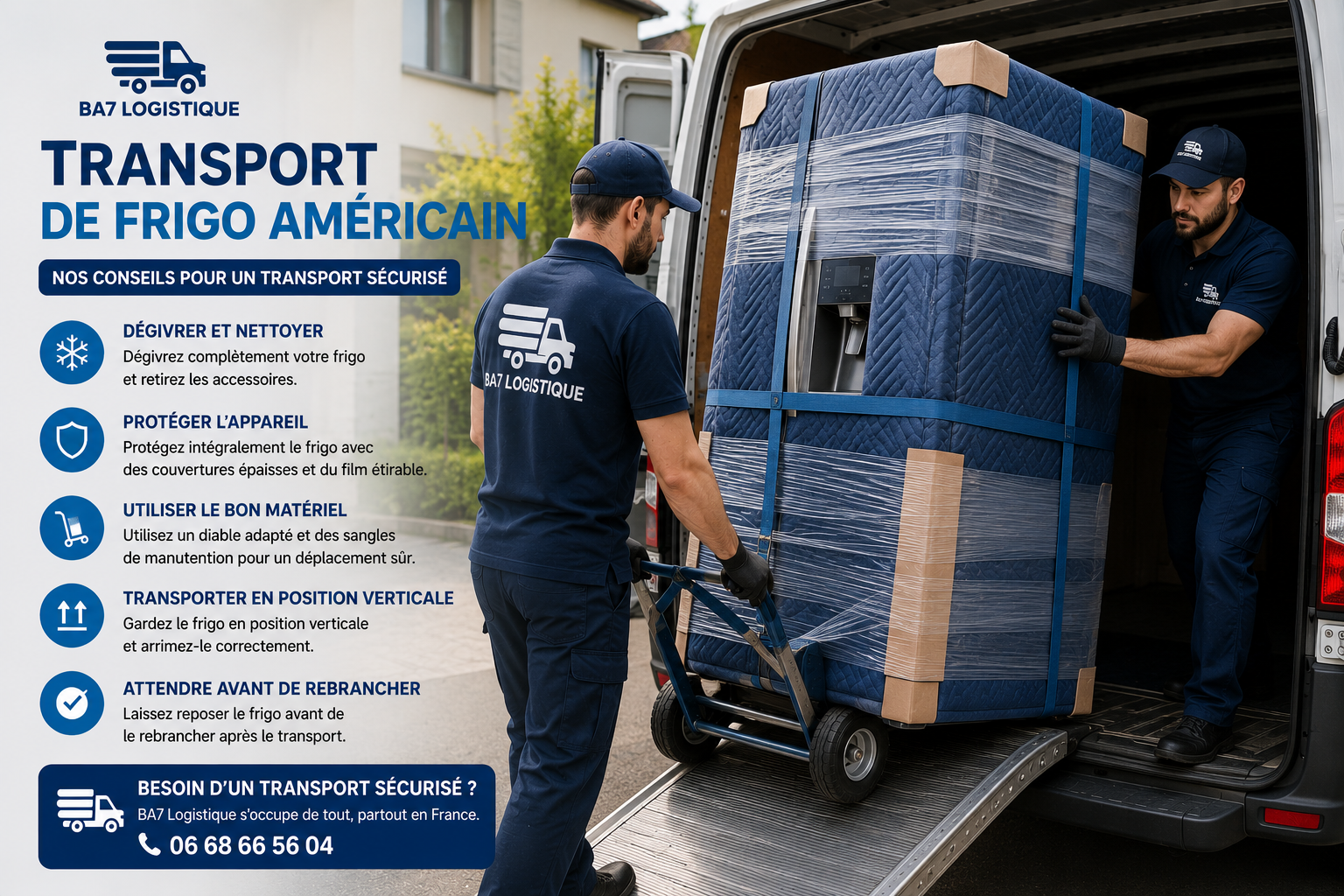 Transport d'un frigo américain avec BA7 Logistique