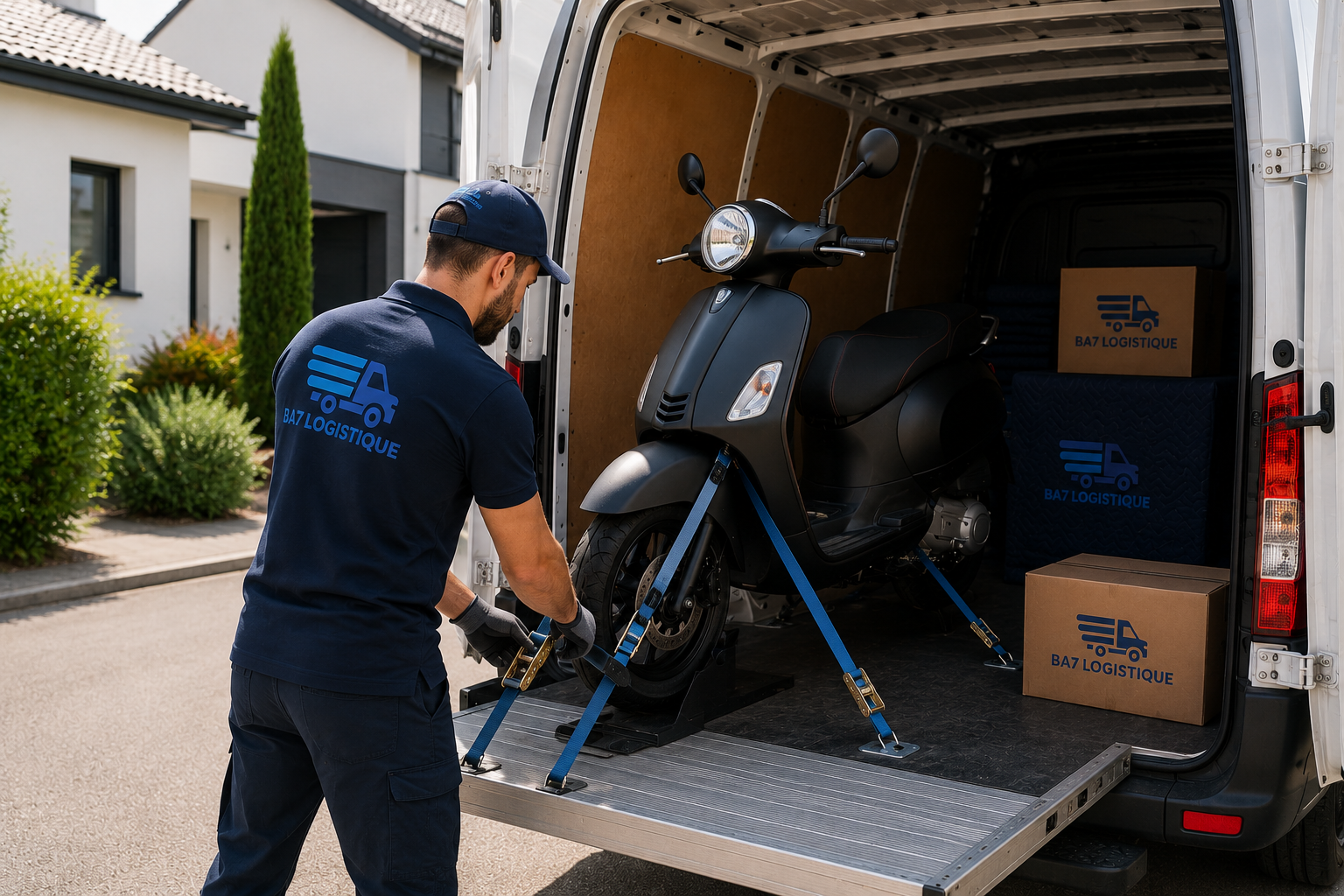 Transport d'un scooter avec BA7 Logistique