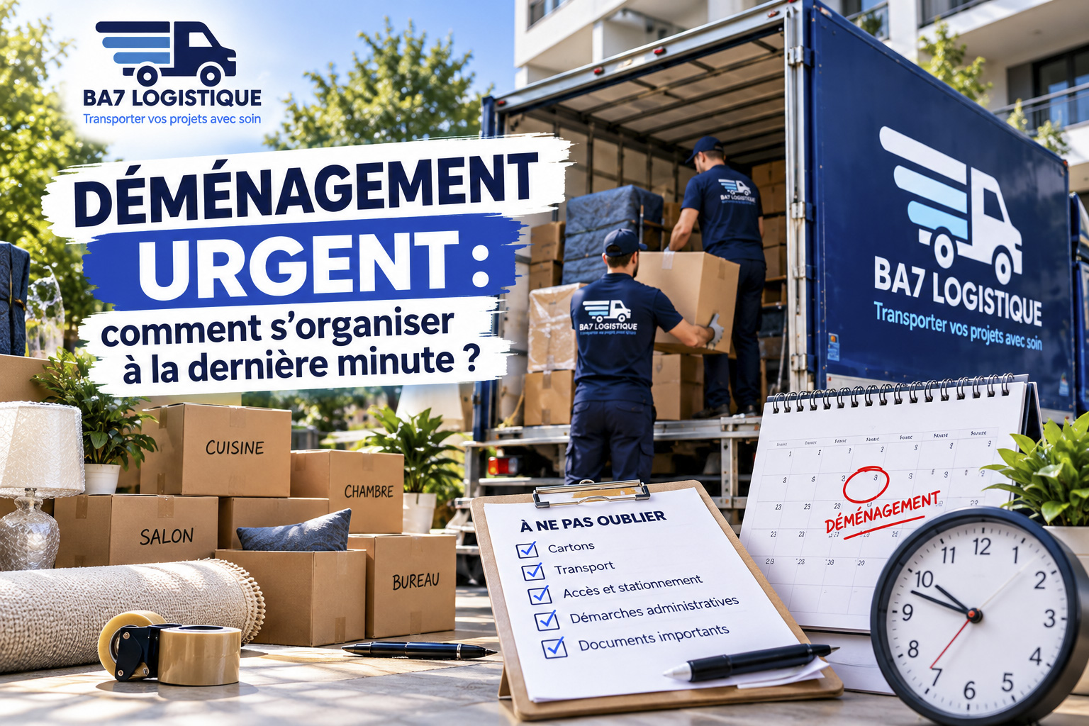 Déménagement urgent avec BA7 Logistique : camion, cartons et organisation à la dernière minute