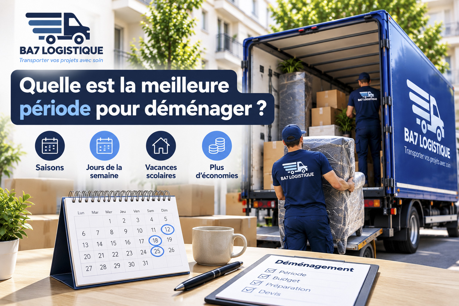 Meilleure période pour déménager : camion BA7 Logistique, déménageurs et calendrier pour choisir la date idéale